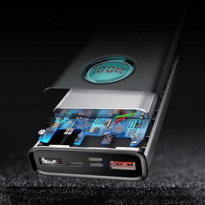 Baseus Ambilight Power Bank with Digital Display Quick Charge - външна батерия 20000 mAh с 2xUSB и USB-C изходи за зареждане на смартфони и таблети (черен) 9