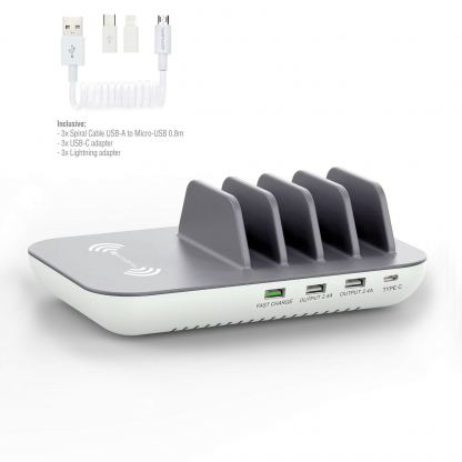4smarts Inductive Charger Family Pro 50W and 3 Charging Cables - док станция с безжично зареждане, 3xUSB и 1xUSB-C изходи и три кабела за зареждане на мобилни устройства 2