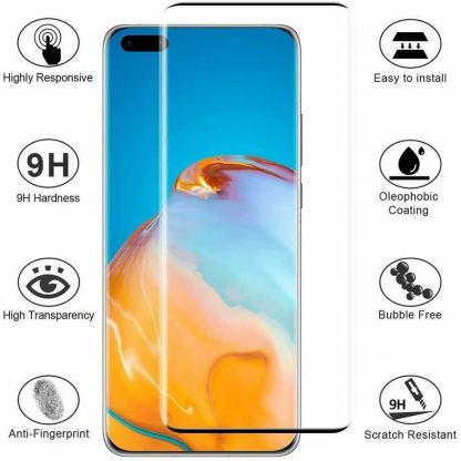 Premium Full Glue 5D Tempered Glass - обхващащо и ръбовете стъклено защитно покритие за дисплея на Huawei P40 Pro (черен) 2