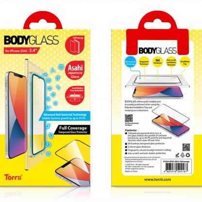 Torrii BodyGlass 3D Full Cover Anti-Bacterial Glass - калено стъклено защитно покритие с антибактериално покритие за целия дисплей на iPhone 12 mini (прозрачен-черен) 5
