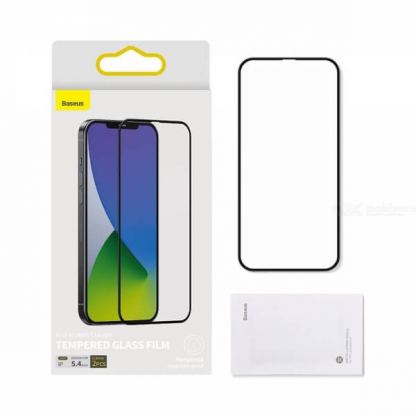 Baseus Full Screen Curved Anti-Peeping Soft Edge Tempered Glass (SGAPIPH54N-ATG01) - стъклено защитно покритие за целия дисплей на iPhone 12 mini (прозрачен-черен) (2 броя) 2