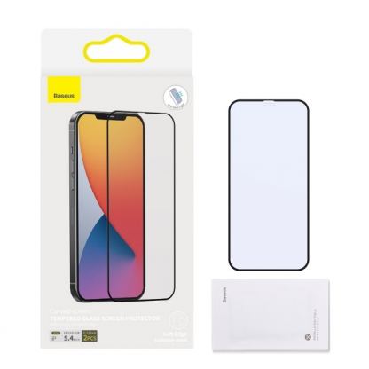 Baseus Full Screen Curved Anti-Bluelight Soft Edge Tempered Glass (SGAPIPH67N-TE01) - стъклено защитно покритие за целия дисплей на iPhone 12 Pro Max (прозрачен-черен) (2 броя) 2