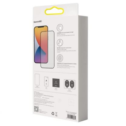 Baseus Full Screen Curved Anti-Bluelight Soft Edge Tempered Glass (SGAPIPH67N-TE01) - стъклено защитно покритие за целия дисплей на iPhone 12 Pro Max (прозрачен-черен) (2 броя) 4