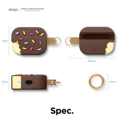 Elago Airpods Pro Ice Cream Design Silicone Case - силиконов калъф с карабинер за Apple Airpods Pro (кафяв)  5