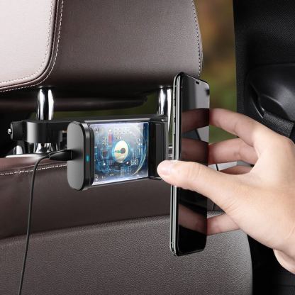Baseus Energy Storage Backseat Holder Wireless Qi 15W Charger - поставка за смартфон за седалката на автомобил с възможност за безжично зареждане (черен) 14