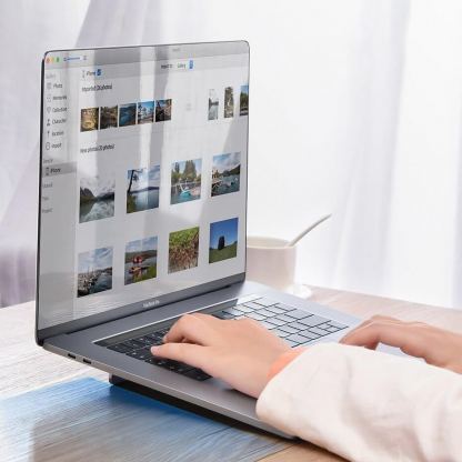 Baseus Papery Self-Adhesive Aluminum Laptop Stand - сгъавема, залепяща се към вашия компютър поставка за MacBook и лаптопи (тъмносив) 15