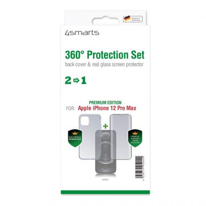 4smarts 360° Premium Protection Set - хибриден удароустойчив кейс и стъклено защитно покритие за дисплея на iPhone 12 Pro Max (прозрачен) 3