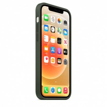 Apple iPhone Silicone Case with MagSafe - оригинален силиконов кейс за iPhone 12, iPhone 12 Pro с MagSafe (тъмнозелен) 3