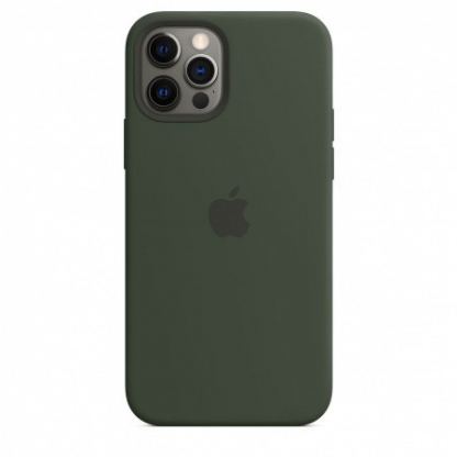 Apple iPhone Silicone Case with MagSafe - оригинален силиконов кейс за iPhone 12, iPhone 12 Pro с MagSafe (тъмнозелен) 5