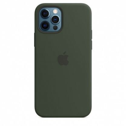 Apple iPhone Silicone Case with MagSafe - оригинален силиконов кейс за iPhone 12, iPhone 12 Pro с MagSafe (тъмнозелен) 6