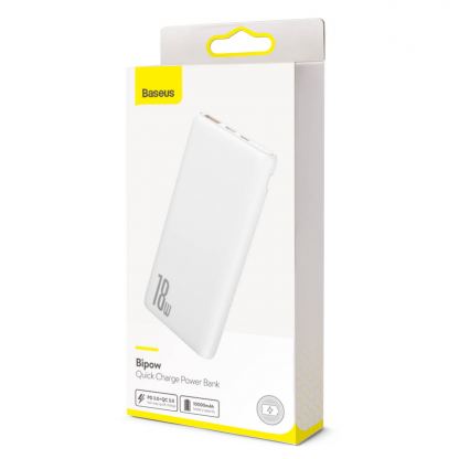 Baseus Bipow 18W Power Bank PD+QC 10000mAh - външна батерия 18W с USB и USB-C изходи и с технология за бързо зареждане (бял) 5