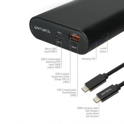 4smarts Power Bank Enterprise 2 20000mAh 130W with Quick Charge and PD - външна батерия с USB-C изход и технологии за бързо зареждане (черен) 2