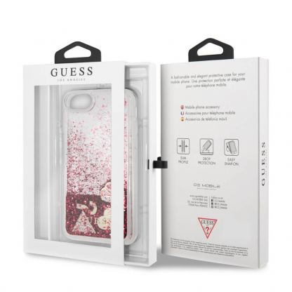 Guess Liquid Glitter Hearts Case - дизайнерски кейс с висока защита за iPhone SE (2022), iPhone SE (2020), iPhone 8, iPhone 7 (червен) 3