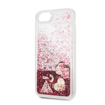 Guess Liquid Glitter Hearts Case - дизайнерски кейс с висока защита за iPhone SE (2022), iPhone SE (2020), iPhone 8, iPhone 7 (червен) 5