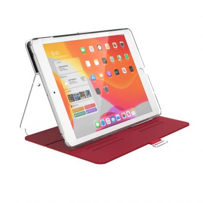 Speck Balance Folio Case - текстилен калъф и поставка за iPad 8 (2020), iPad 7 (2019) (червен-прозрачен) 2