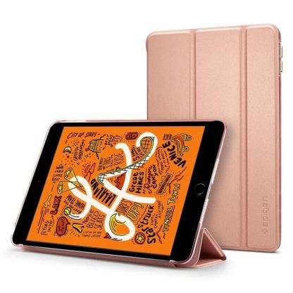 Spigen Case Smart Fold - кожен кейс и поставка за iPad Mini 5 (розово злато)