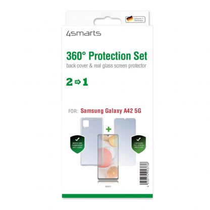 4smarts 360° Protection Set Limited Cover - тънък силиконов кейс и стъклено защитно покритие за дисплея на Samsung Galaxy A42 5G (прозрачен) 2