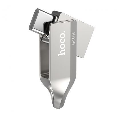 Hoco Premium 64GB USB-C Male Flash Drive + USB 3.0 Female - USB флаш памет с USB-C порт за компютри смартфони и таблети (сребрист) 7