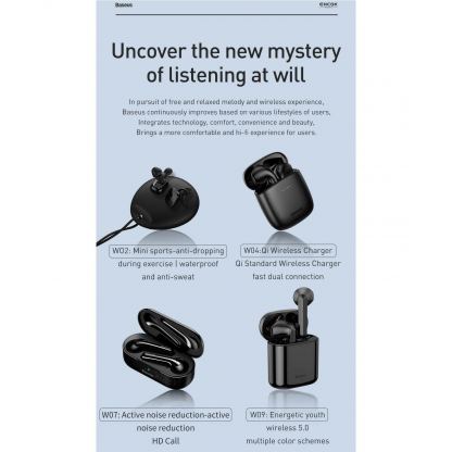 Baseus Encok WM01 TWS In-Ear Bluetooth Earphones - безжични блутут слушалки със зареждащ кейс (бял) 7