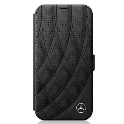 Mercedes-Benz Bow Line Booktype Leather Case - дизайнерски кожен калъф (естествена кожа), тип портфейл за iPhone 12 mini (черен) 2