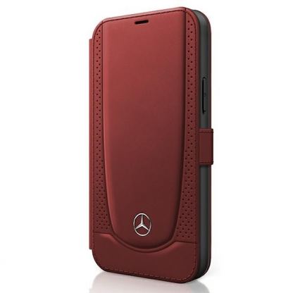 Mercedes-Benz Urban Line Booktype Leather Case - дизайнерски кожен калъф (естествена кожа), тип портфейл за iPhone 12, iPhone 12 Pro (червен)