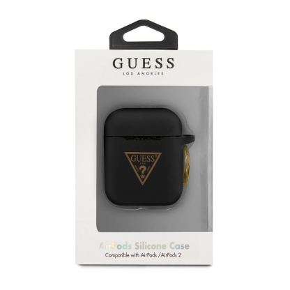 Guess Airpods Triangle Logo Silicone Case - силиконов калъф с карабинер за Apple Airpods и Apple Airpods 2 (черен) 3