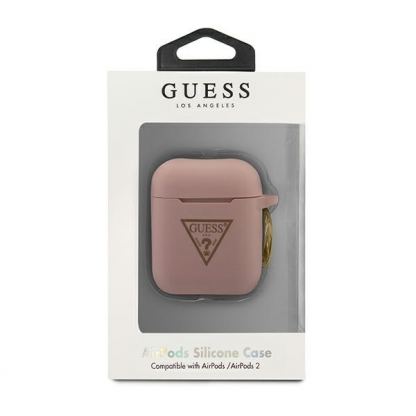 Guess Airpods Triangle Logo Silicone Case - силиконов калъф с карабинер за Apple Airpods и Apple Airpods 2 (розов) 3