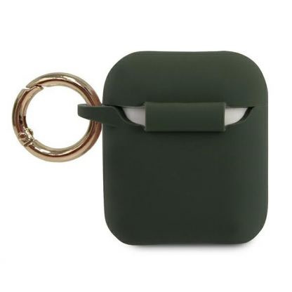Guess Airpods Triangle Logo Silicone Case - силиконов калъф с карабинер за Apple Airpods и Apple Airpods 2 (тъмнозелен) 2