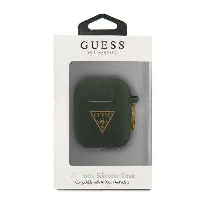 Guess Airpods Triangle Logo Silicone Case - силиконов калъф с карабинер за Apple Airpods и Apple Airpods 2 (тъмнозелен) 3