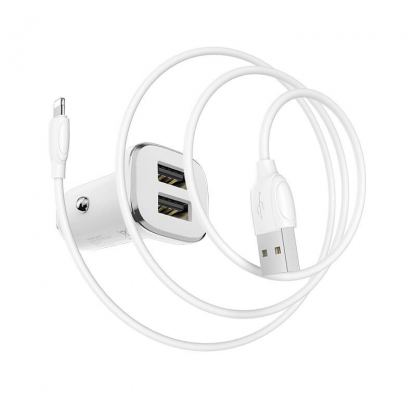 Borofone Dual USB Car Charger 2.4A & Lightning Cable - зарядно за кола с 2xUSB изходa (2.4A) и Lightning кабел за iPhone, iPad и iPod с Lightning порт (бял) 3