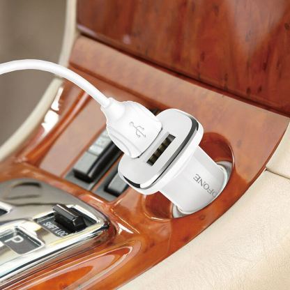 Borofone Dual USB Car Charger 2.4A & Lightning Cable - зарядно за кола с 2xUSB изходa (2.4A) и Lightning кабел за iPhone, iPad и iPod с Lightning порт (бял) 4