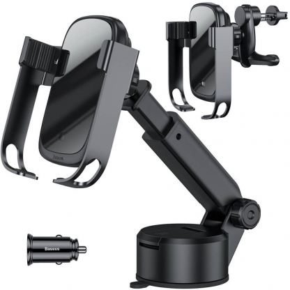 Baseus 5in1 Vehicle Bracket Wireless Charger 10W (WXHW01-B01) - поставка за радиатора и таблото на кола с безжично зареждане за Qi съвместими смартфони (черен) 3