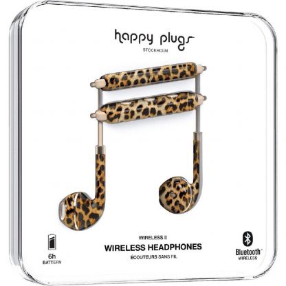 Happy Plugs Wireless II Earbuds - безжични Bluetooth слушалки с микрофон за мобилни устройства (леопард)  5