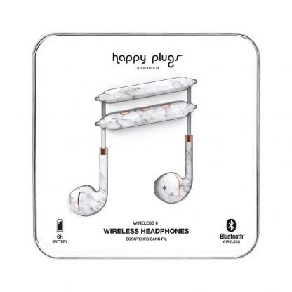 Happy Plugs Wireless II Earbuds - безжични Bluetooth слушалки с микрофон за мобилни устройства (мрамор)  4