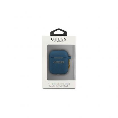 Guess Airpods Silicone Glitter Case - силиконов калъф с карабинер за Apple Airpods и Apple Airpods 2 (син) 3