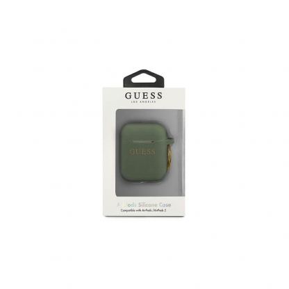 Guess Airpods Silicone Glitter Case - силиконов калъф с карабинер за Apple Airpods и Apple Airpods 2 (тъмнозелен) 3