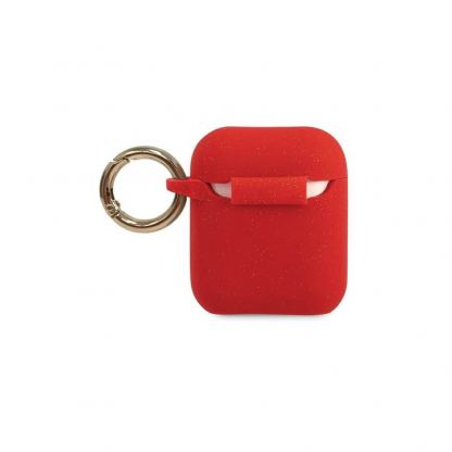 Guess Airpods Silicone Glitter Case - силиконов калъф с карабинер за Apple Airpods и Apple Airpods 2 (червен) 2