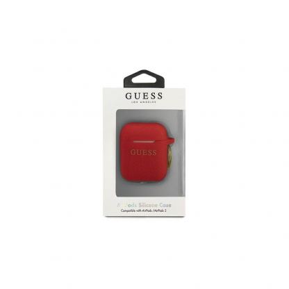 Guess Airpods Silicone Glitter Case - силиконов калъф с карабинер за Apple Airpods и Apple Airpods 2 (червен) 3