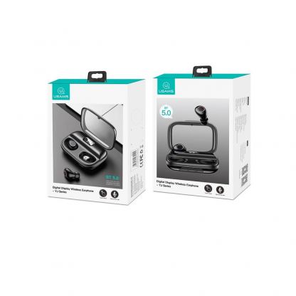 USAMS YJ001 Digital Display Wireless Earphones - безжични Bluetooth слушалки със зареждащ кейс (черен) 10
