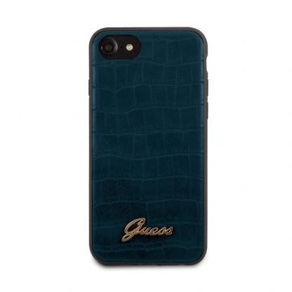 Guess Croco Cover - дизайнерски кожен кейс за iPhone SE (2020), iPhone 8, iPhone 7 (син) 4