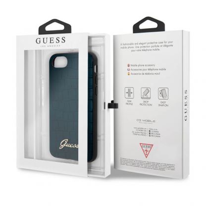 Guess Croco Cover - дизайнерски кожен кейс за iPhone SE (2020), iPhone 8, iPhone 7 (син) 6
