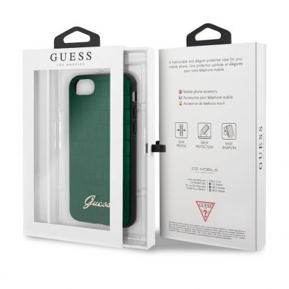 Guess Croco Cover - дизайнерски кожен кейс за iPhone SE (2020), iPhone 8, iPhone 7 (зелен) 2