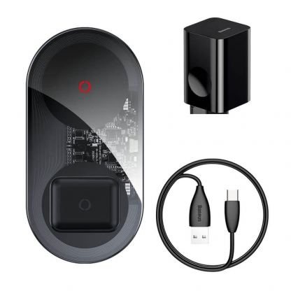 Baseus Simple 24W 2in1 Wireless Charger (TZWXJK-C01) - двойна поставка (пад) с Fast Charge технология за безжично зареждане за Qi съвместими устройства и Apple Airpods (прозрачен) 12