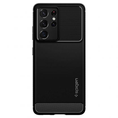 Spigen Rugged Armor Case - тънък качествен силиконов (TPU) калъф за Samsung Galaxy S21 Ultra (черен) 3