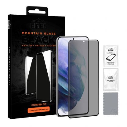 Eiger Mountain Glass Black Curved Anti-Spy Privacy Filter Tempered Glass - калено стъклено защитно покритие с извити ръбове и определен ъгъл на виждане за дисплея на Samsung Galaxy S21 Plus 3