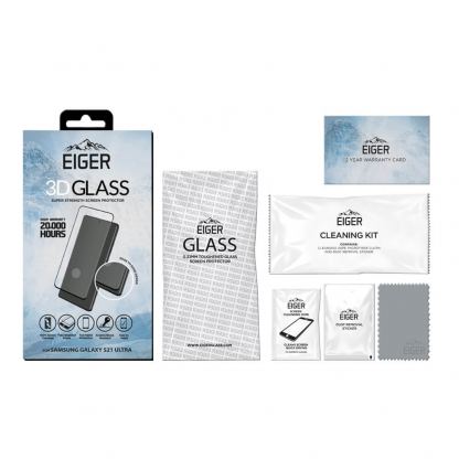 Eiger 3D Full Screen Edge to Edge Tempered Glass - калено стъклено защитно покритие с извити ръбове за целия дисплея на Samsung Galaxy S21 Ultra (черен-прозрачен) 2