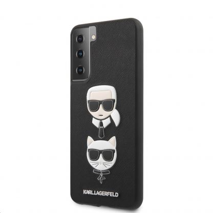 Karl Lagerfeld Saffiano Karl & Choupette Heads Case - дизайнерски кожен кейс за Samsung Galaxy S21 Plus (черен)  2