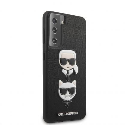 Karl Lagerfeld Saffiano Karl & Choupette Heads Case - дизайнерски кожен кейс за Samsung Galaxy S21 Plus (черен)  3