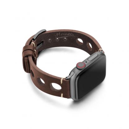 Meridio Norrebro Full Grain Leather Band - уникална ръчно изработена кожена (естествена кожа) каишка за Apple Watch 42мм, 44мм (тъмнокафяв) 3