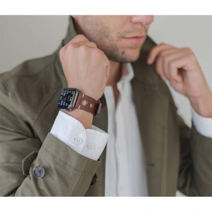 Meridio Norrebro Full Grain Leather Band - уникална ръчно изработена кожена (естествена кожа) каишка за Apple Watch 42мм, 44мм (тъмнокафяв) 4